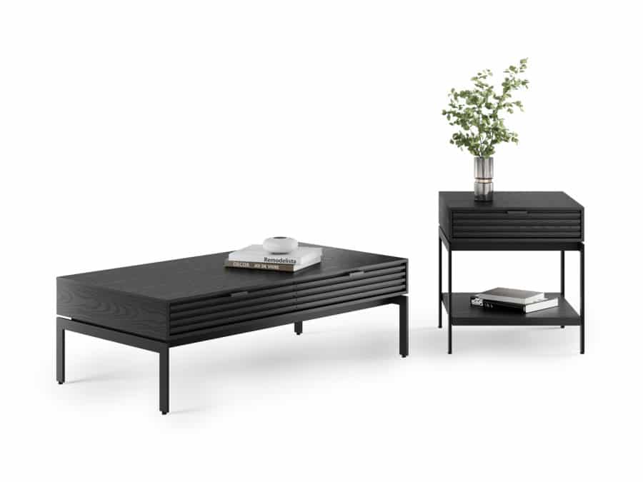 BDI Cora Coffee Table 1172 and End Table 1176 Ebonized Ash modern wood occasional tables