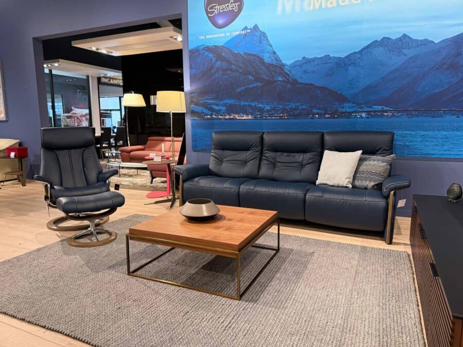 Stressless Mary 3-seat Power Sofa Oxford blue Wood Arms 3