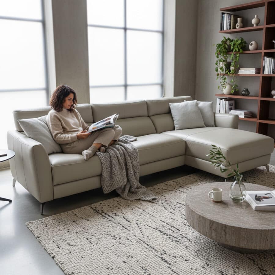 Natuzzi Italia Stan Power sofa with Chaise Cement - in use