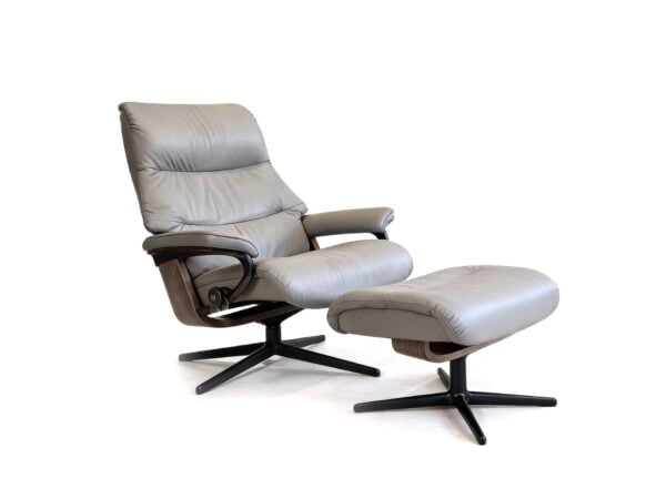 Stressless View Recliner with Ottoman Matte Black base Neutral Grey Paloma Leather