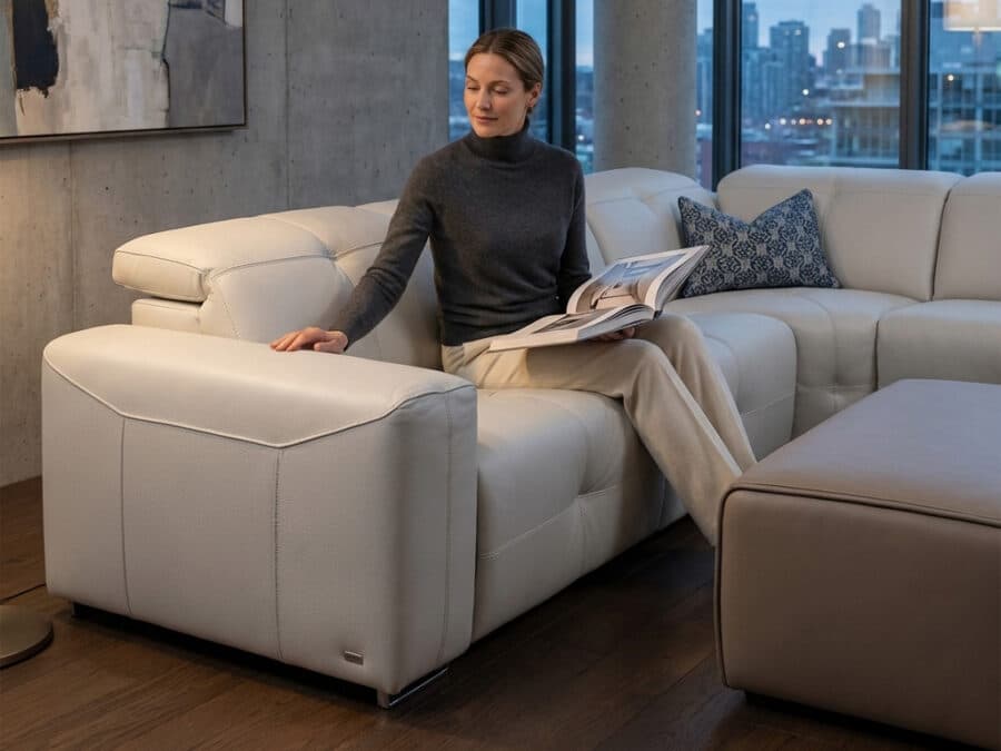 Estro Milano - Milano 4pc Leather Power Sectional Ice - in use view