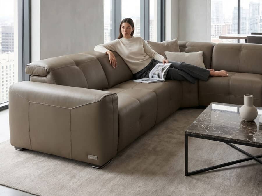 Estro Milano - Milano 5pc Leather Power Sectional Mud - in use view