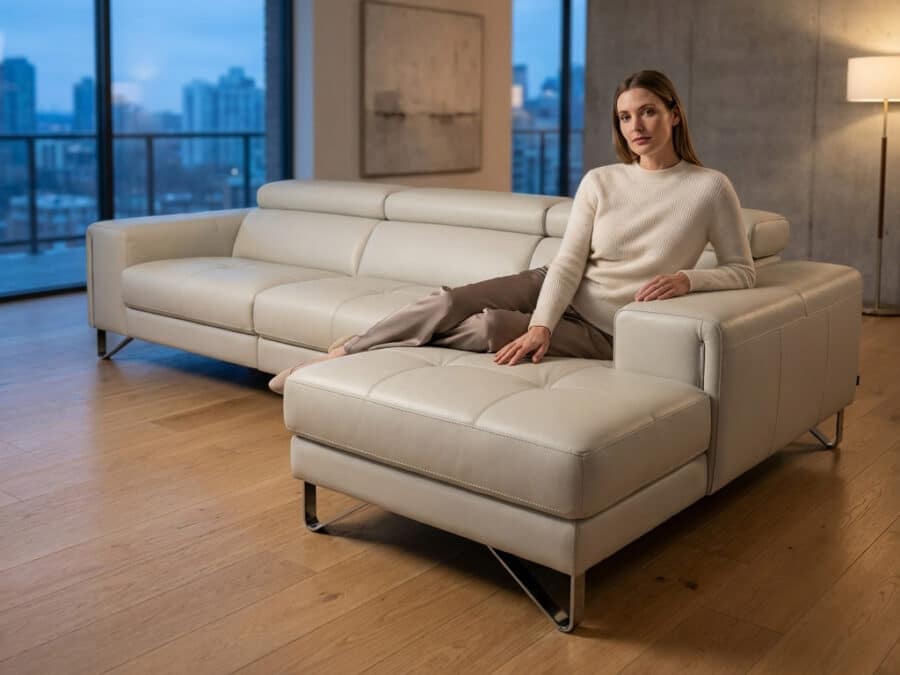 Estro Milano - Verso Leather Power Sectional Pearl Grey - in use 2
