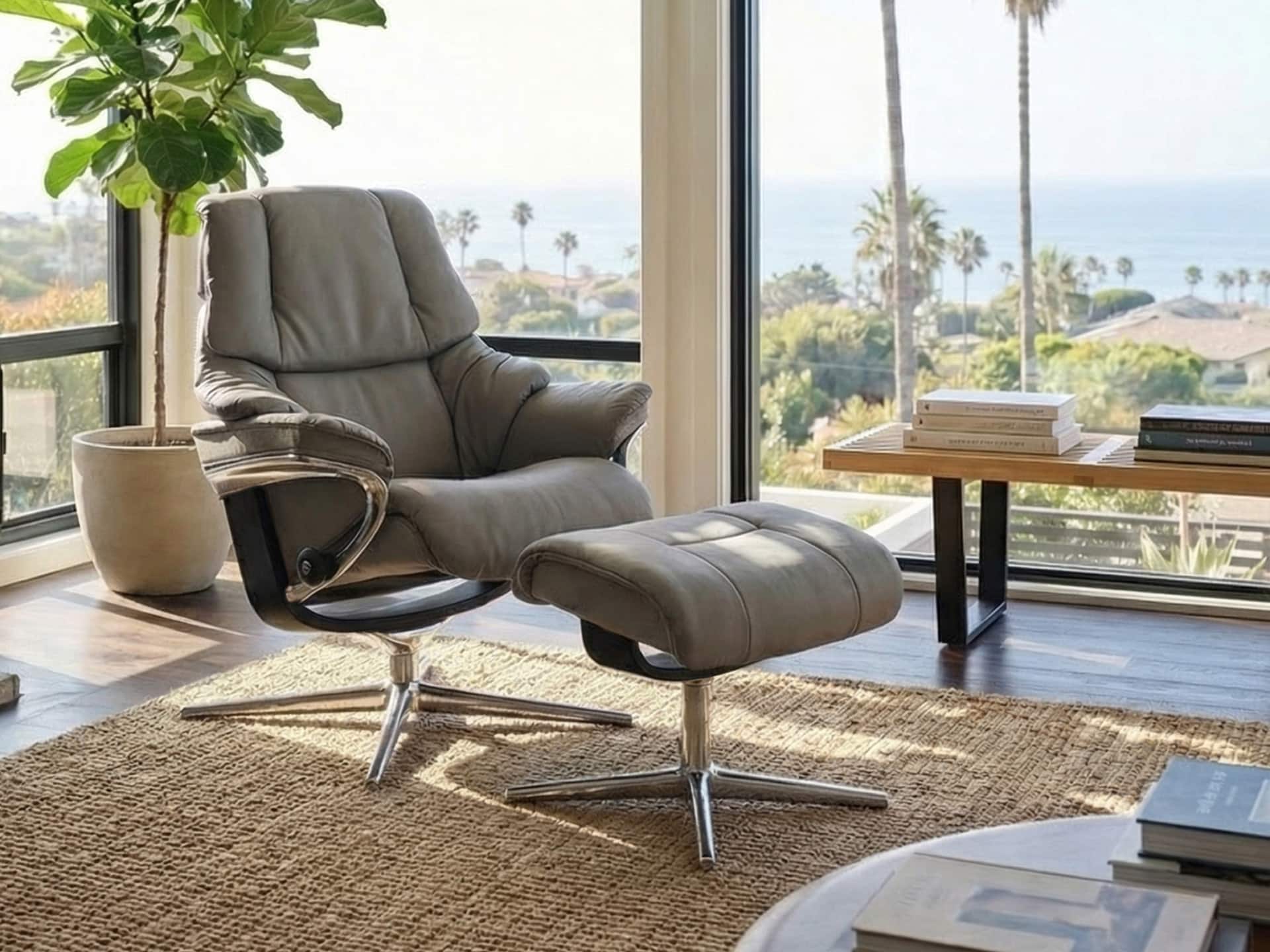 Stressless® Reno Cross Recliner with Ottoman - Furnitalia | The
