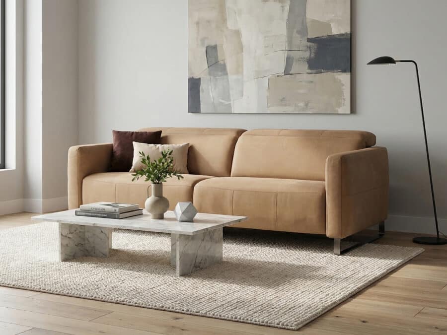 Natuzzi Italia Sophy Fabric Sofa Tan - studio view