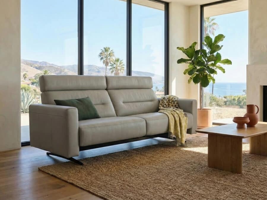 Stressless Stella 2.5-seat sofa Silver Grey Paloma Leather Matte Black Metal Feet