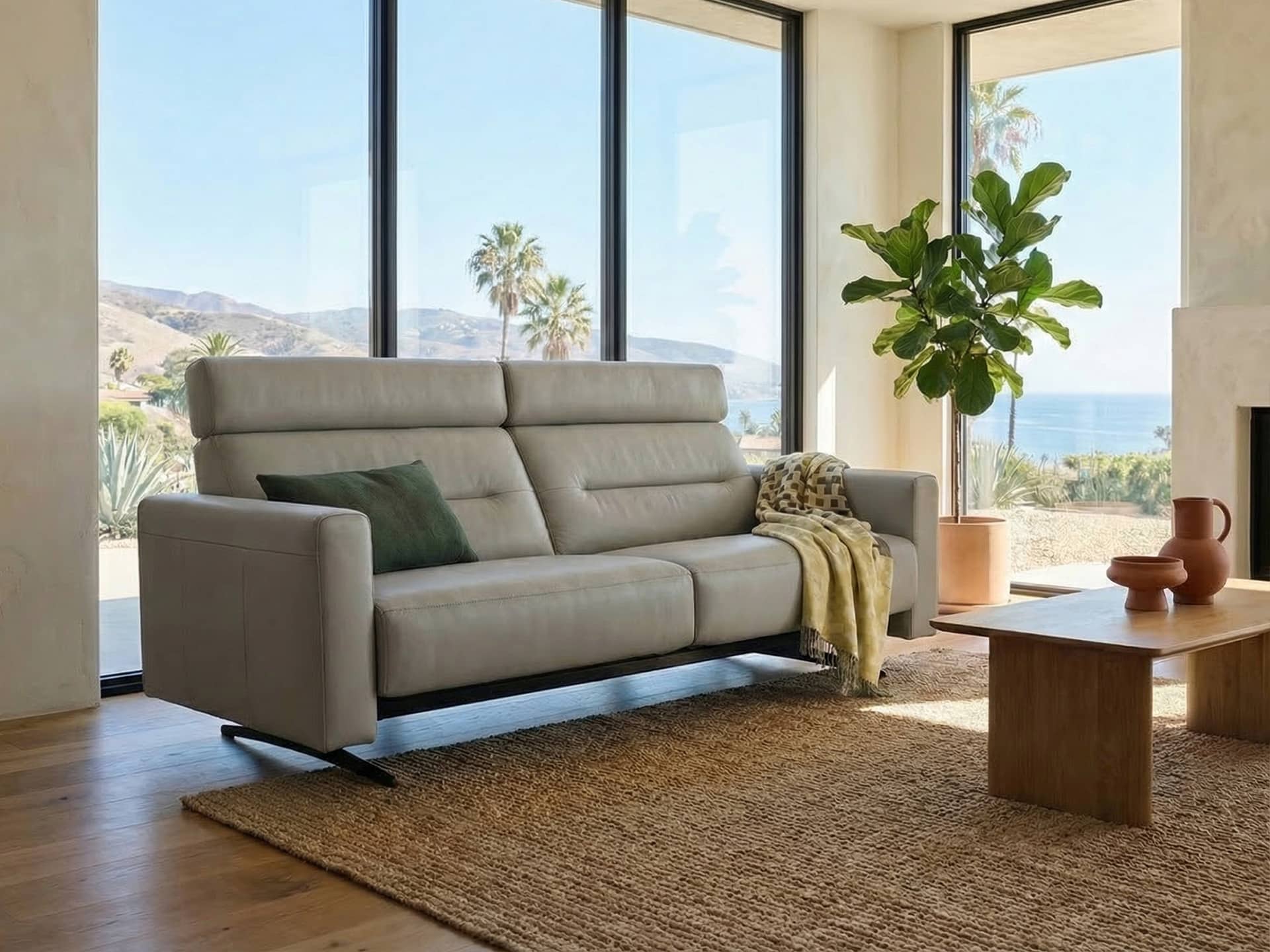 Stressless Stella 2.5-seat sofa Silver Grey Paloma Leather Matte Black Metal Feet