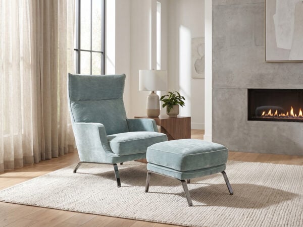 Natuzzi Italia Clemmie Armchair with Ottoman Fabric Accent Chair with Ottoman
