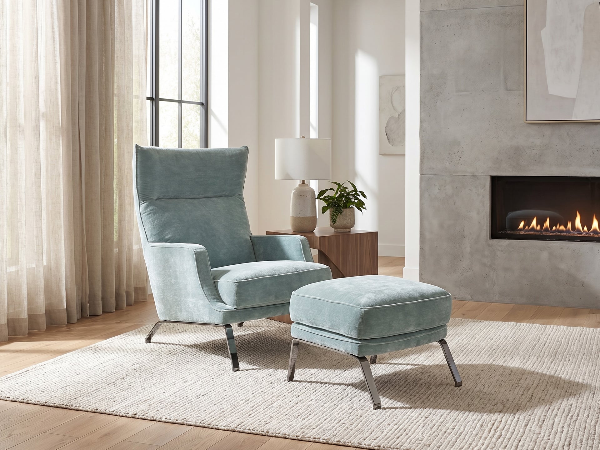 Natuzzi Italia Clemmie Armchair with Ottoman Fabric Accent Chair with Ottoman