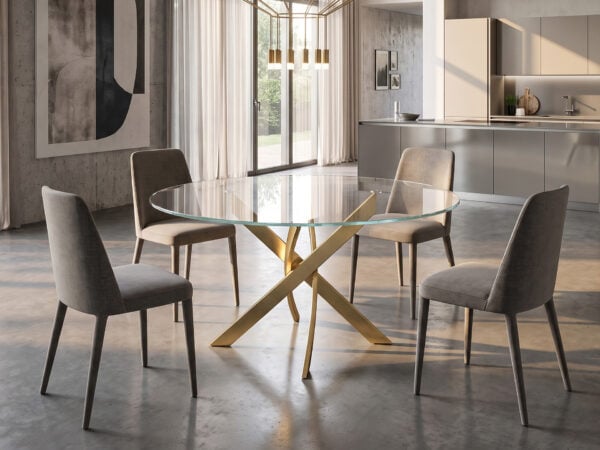 Bontempi Barone Round Table Round Transparent Glass Gold Finish