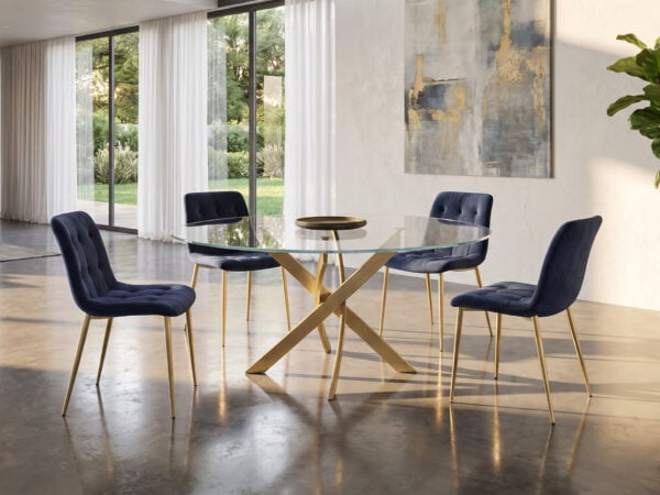 Bontempi Barone Round Table Round Transparent Glass Gold Finish