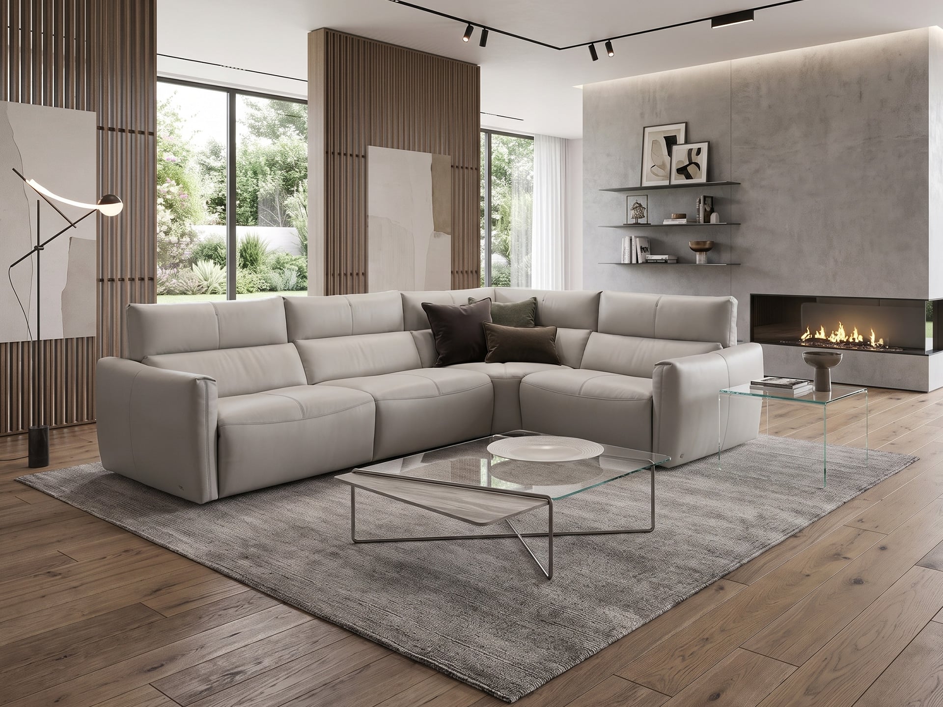 Natuzzi Italia Galaxy 4pc Power Sectional light grey